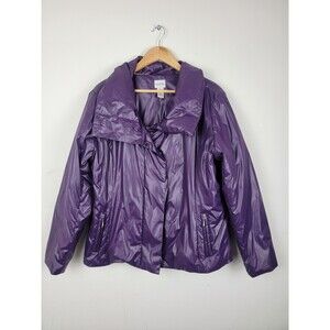 Chico’s  Puffer Down Jacket Women's Size 3 Winter Cozy Snap Zipper Pockets